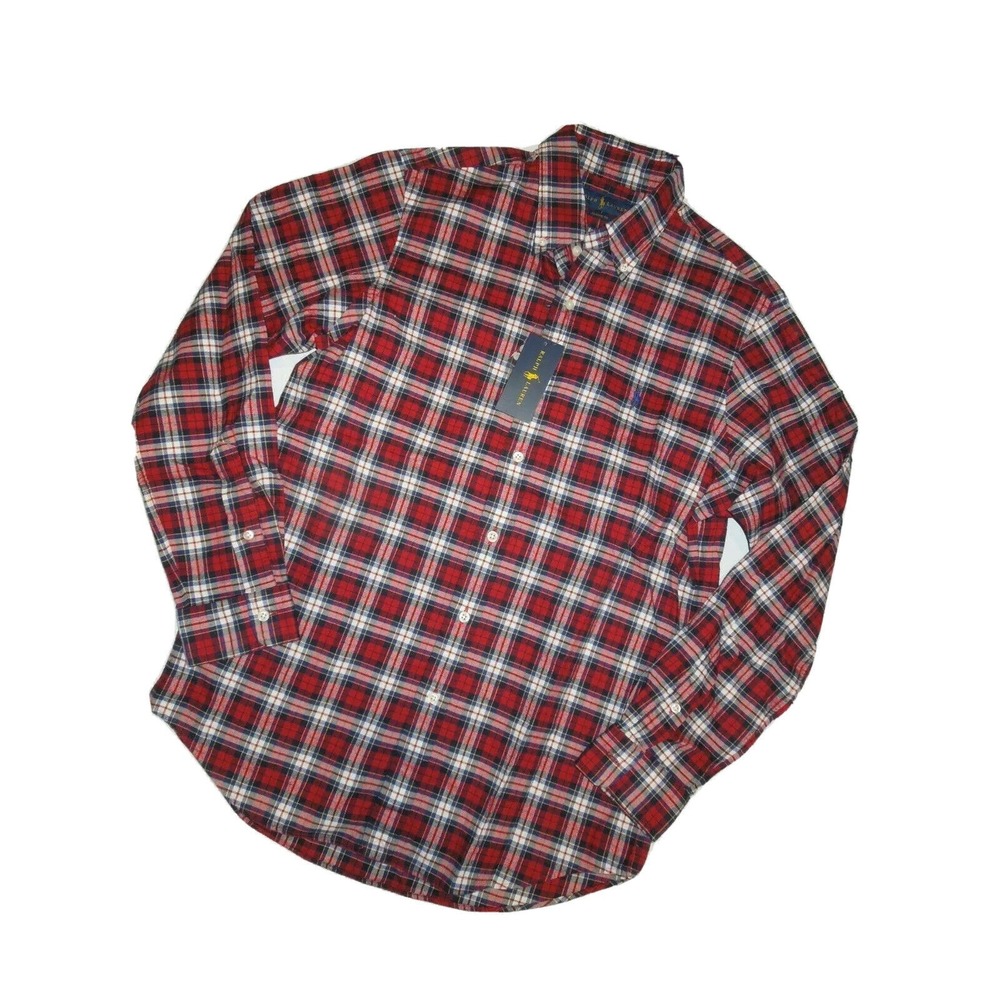 POLO RALPH LAUREN Men's plaid SHIRT long sleeve Red Blue Medium M